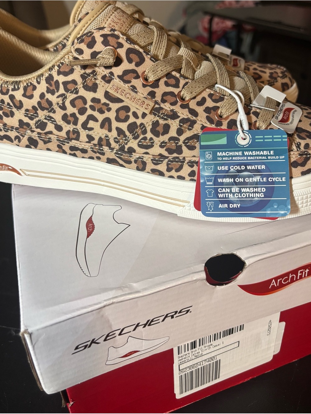 Skechers Women’s Leopard Print Lace-Up Sneakers in Tan and Brown